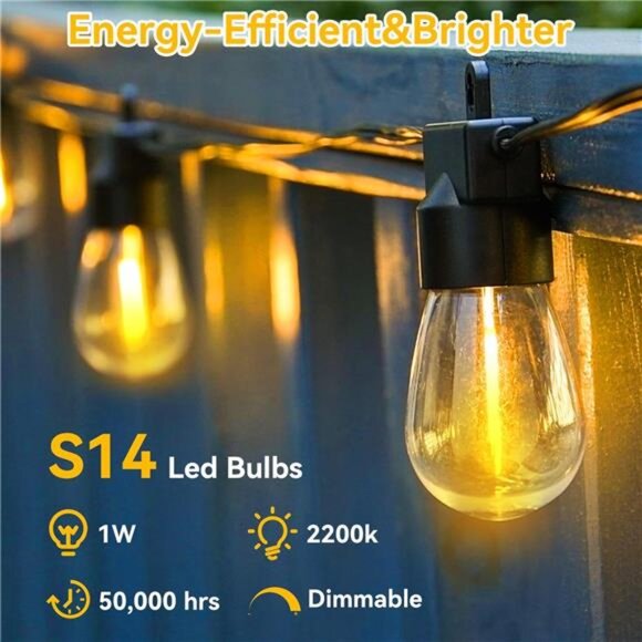 96FT(48FTx2) LED Outdoor String Lights Outside Patio Yard Lighting Waterproof - Picture 5 of 7